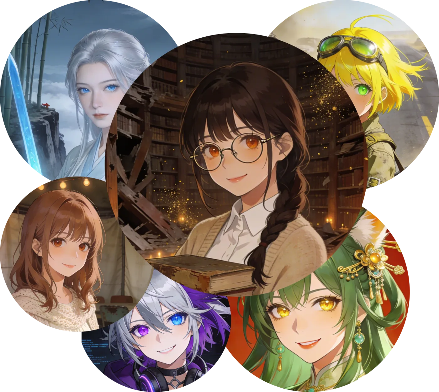 A collage of distinct AI characters